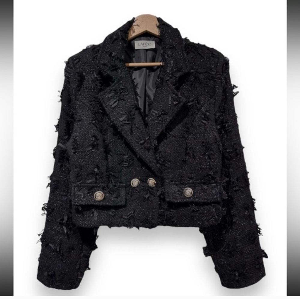 Paris Boutique Coco-Style Black Textured Blazer - NWT